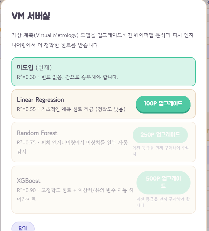 VM 서버실 — 가상 계측 모델 업그레이드 화면