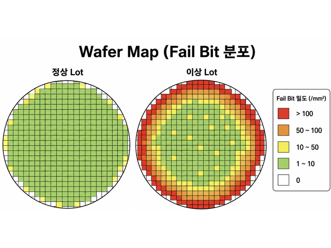 정상 Lot과 이상 Lot의 Wafer Map Fail Bit 분포 비교