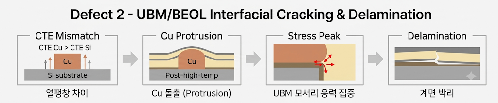 UBM/BEOL 계면균열및박리 4단계 메커니즘